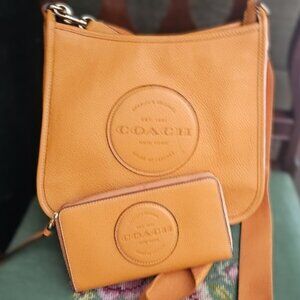 Coach Dempsey Orange Leather Shoulder Bag and Wallet Set
